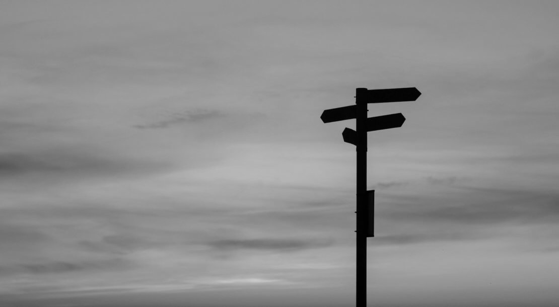Image of a signpost. Accompanies a blog post about mindfulness.